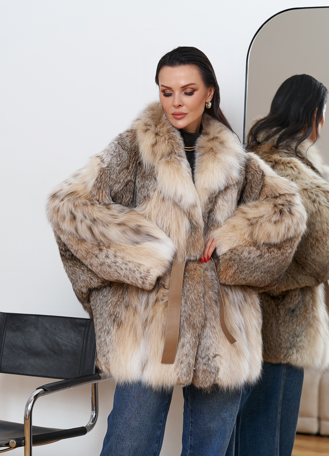 Шуба из рыси модель № 29295 меха малина