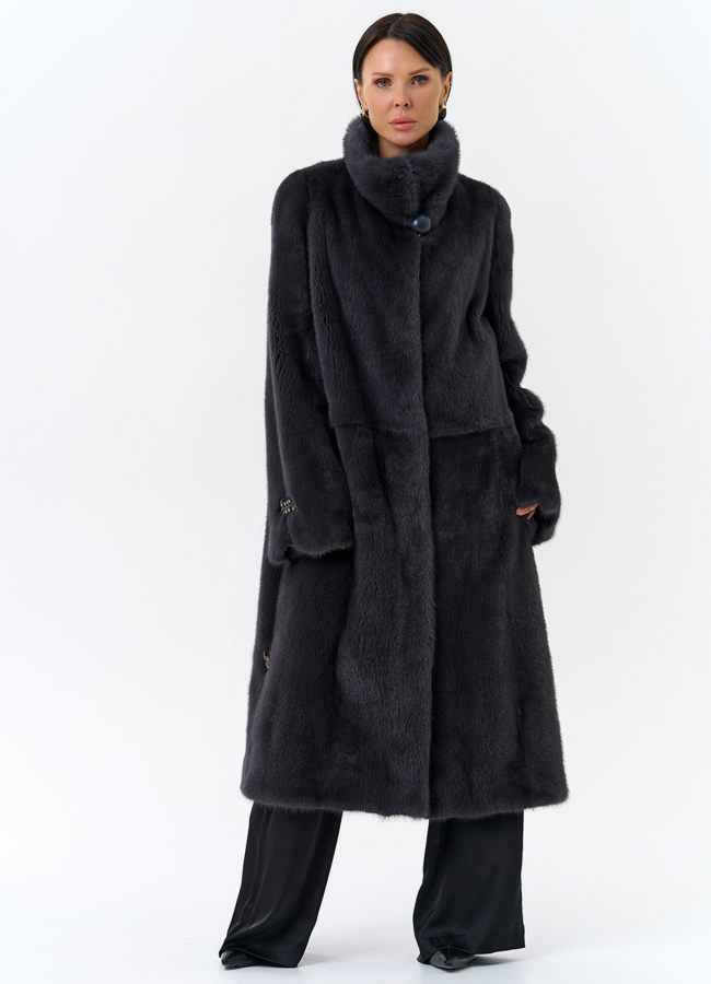 Норковая шуба с воротником стойка  модель № 25600 меха малина