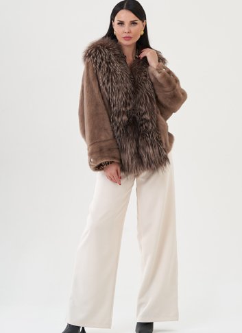 Куртка из норки с отделкой из меха чернобурки 