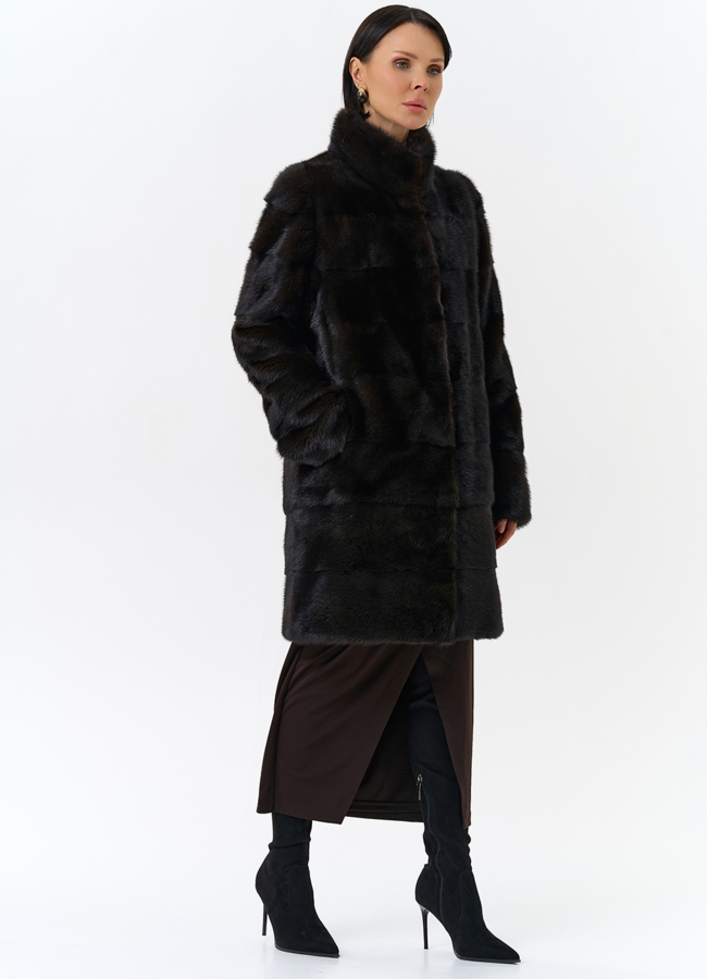 Поперечная шуба из норки модель № 25892 универмаг малина