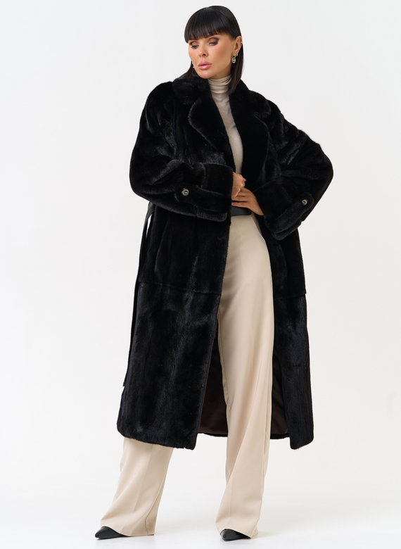 Женская шуба из меха норки blackglama с поясом