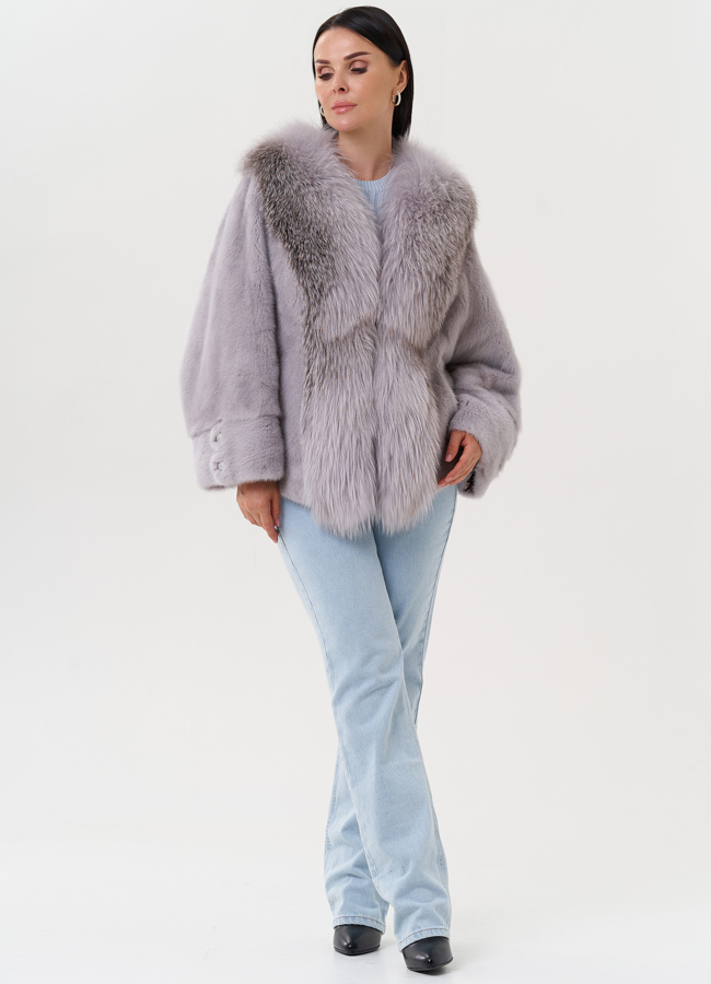 Укороченная норковая шуба с чернобуркой модель № 27585 в кредит