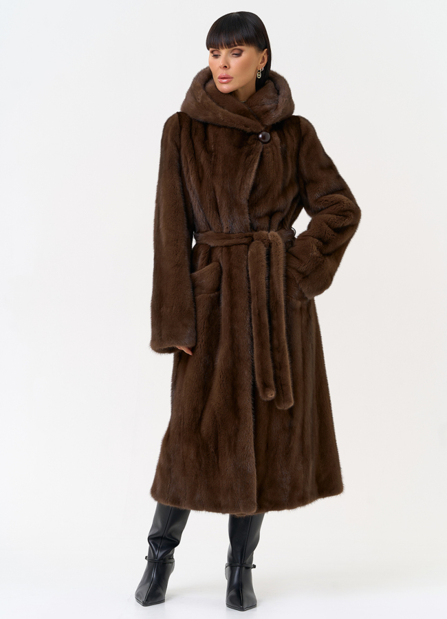 Женская шуба из меха норки с капюшоном  модель № 31651 в кредит