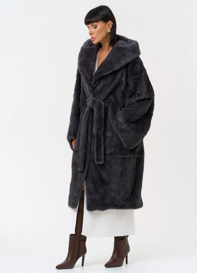 фото Женская шуба из меха норки с капюшоном  модель № 30673