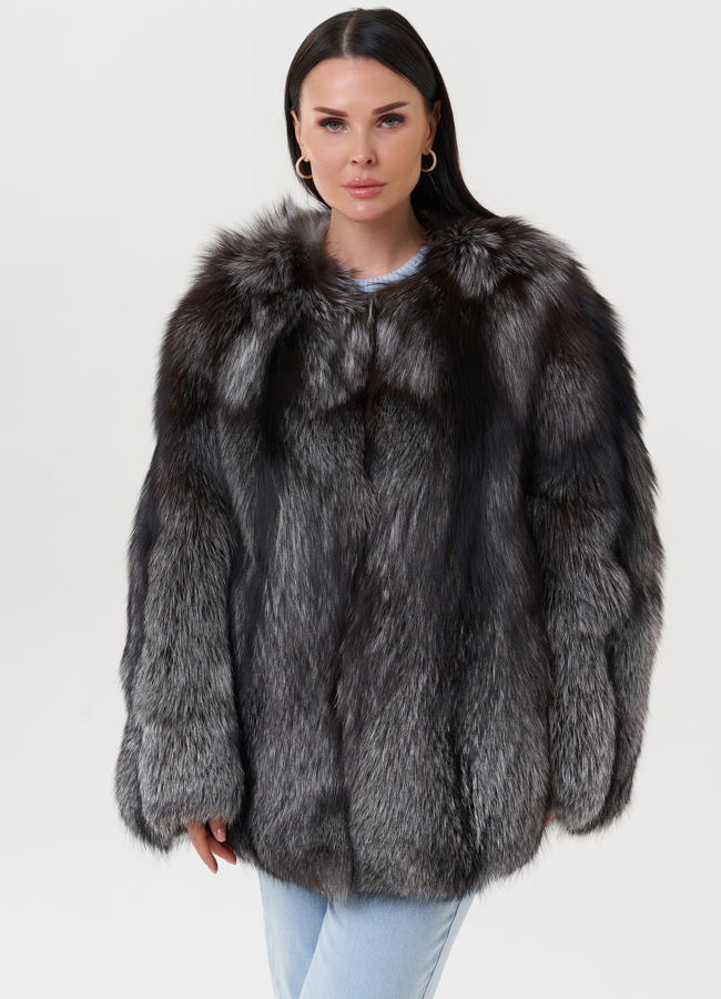 Шуба оверсайз из меха чернобурки модель № 27616 универмаг малина