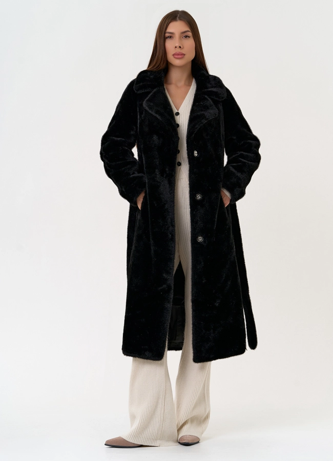 Женское пальто из эко меха с декоративными молниями модель № 31217 универмаг малина