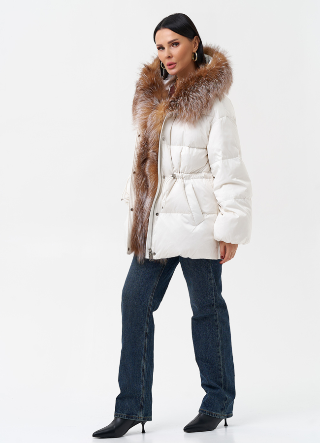 Женский пуховик с отделкой из меха лисы модель № 28522 в рассрочку