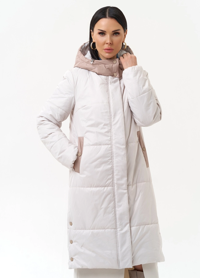 Женское утепленное полупальто с капюшоном модель № 30090 меха малина