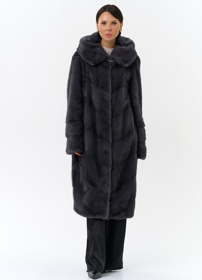 Длинная норковая шуба в сером цвете модель № 25039 универмаг малина