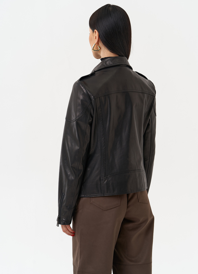 фото Куртка кожаная черного цвета модель № 10662