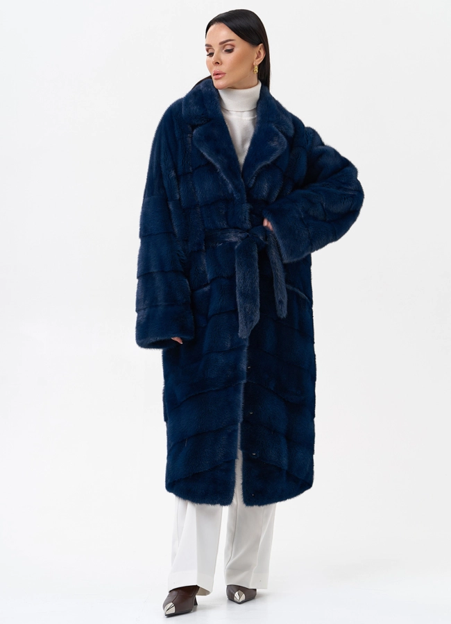 Длинная шуба с английским воротником модель № 26644 меха малина