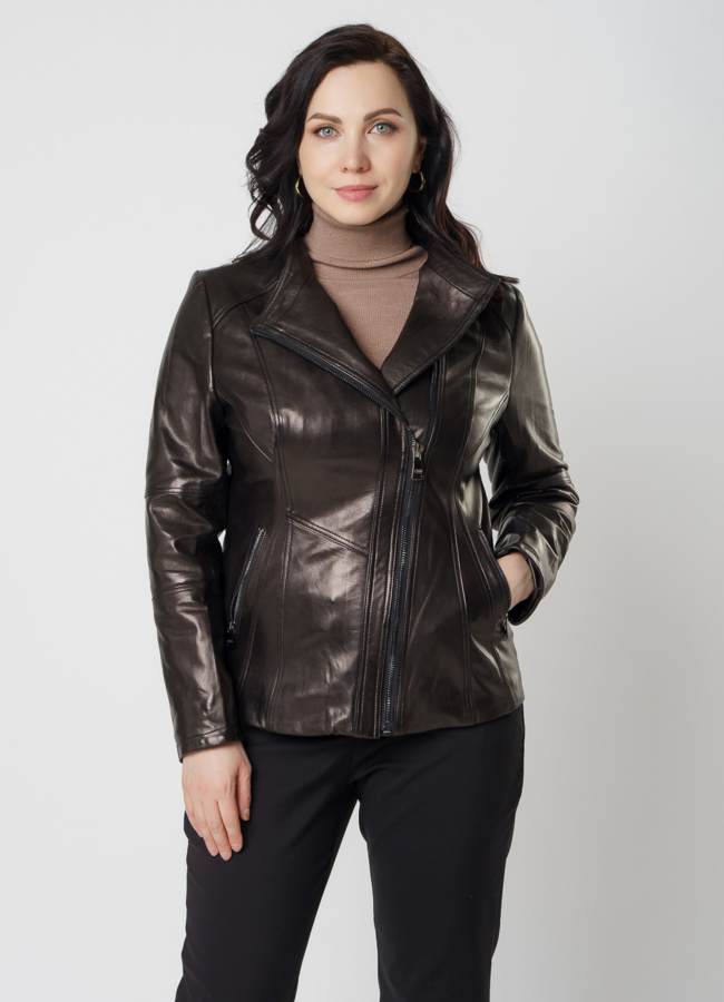 Куртка из натуральной кожи модель № 18228 меха малина