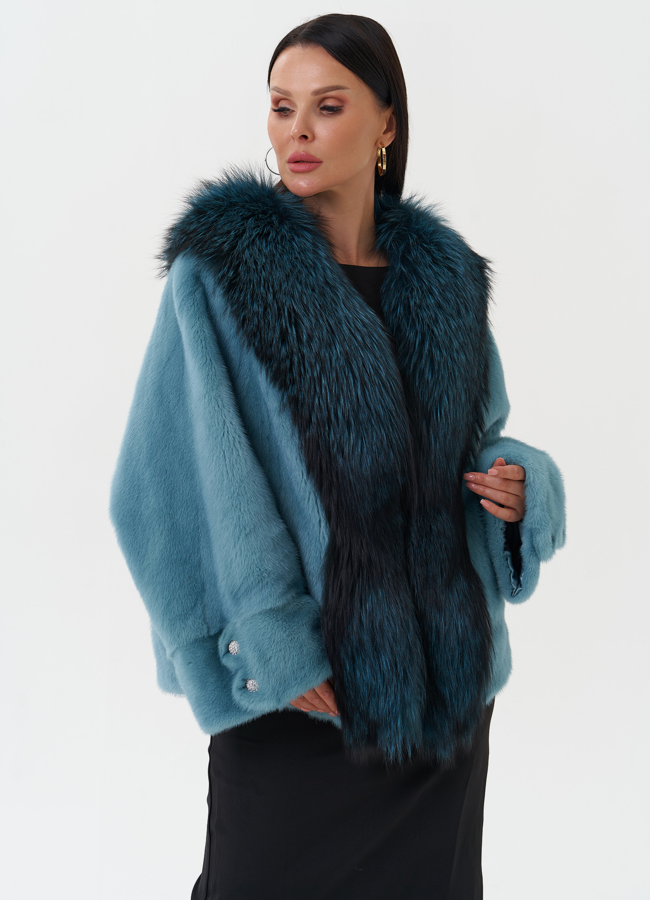 Короткая шуба из норки с мехом из чернобурки  модель № 25474 универмаг малина