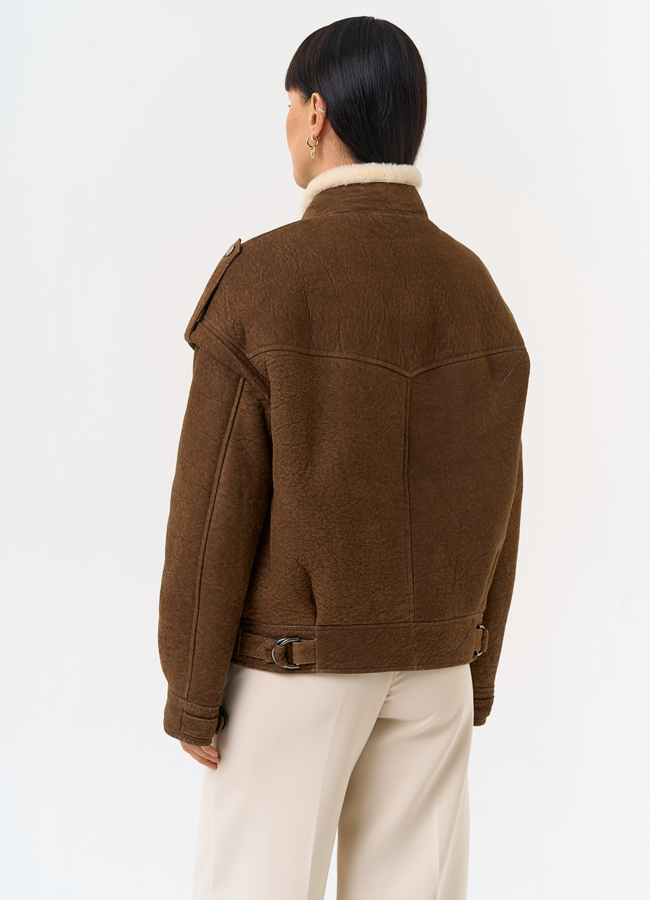 Женская натуральная дубленка в коричневом цвете модель № 31775 универмаг малина