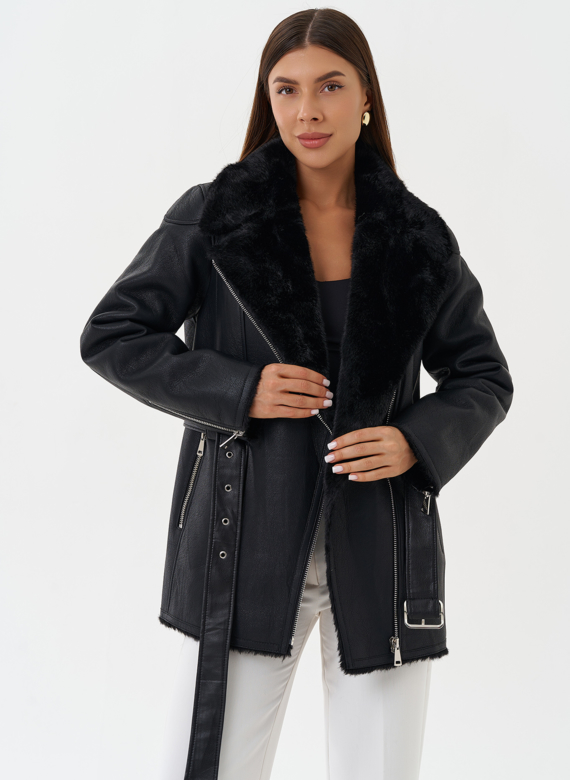 Эко дубленка с английским воротником