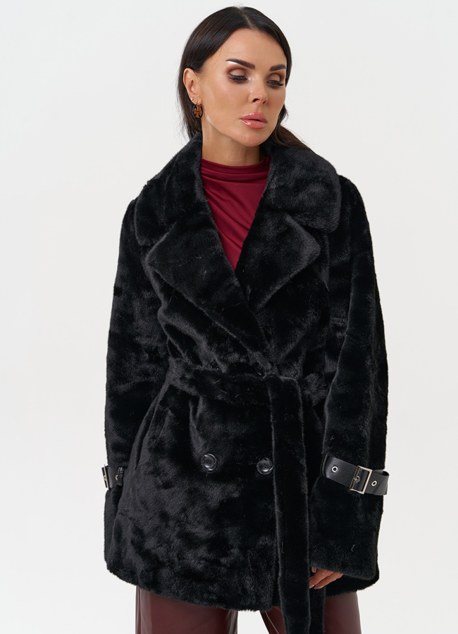 Классическая женская шуба из эко меха модель № 31229 меха малина