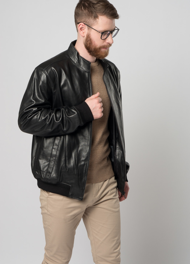 Мужская кожаная куртка на молнии модель № W258 универмаг малина