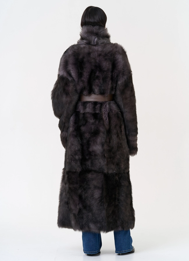 Женская двухсторонняя дубленка с поясом модель № 31616 универмаг малина