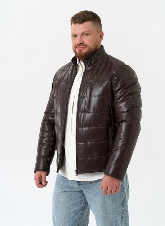Мужская куртка из натуральной кожи с воротником стойкой