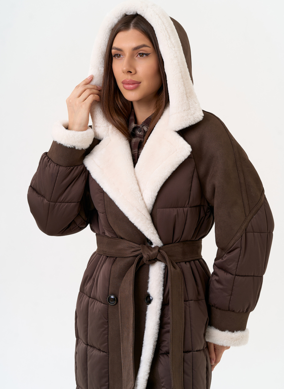 Комбинированный пуховик из эко кожи