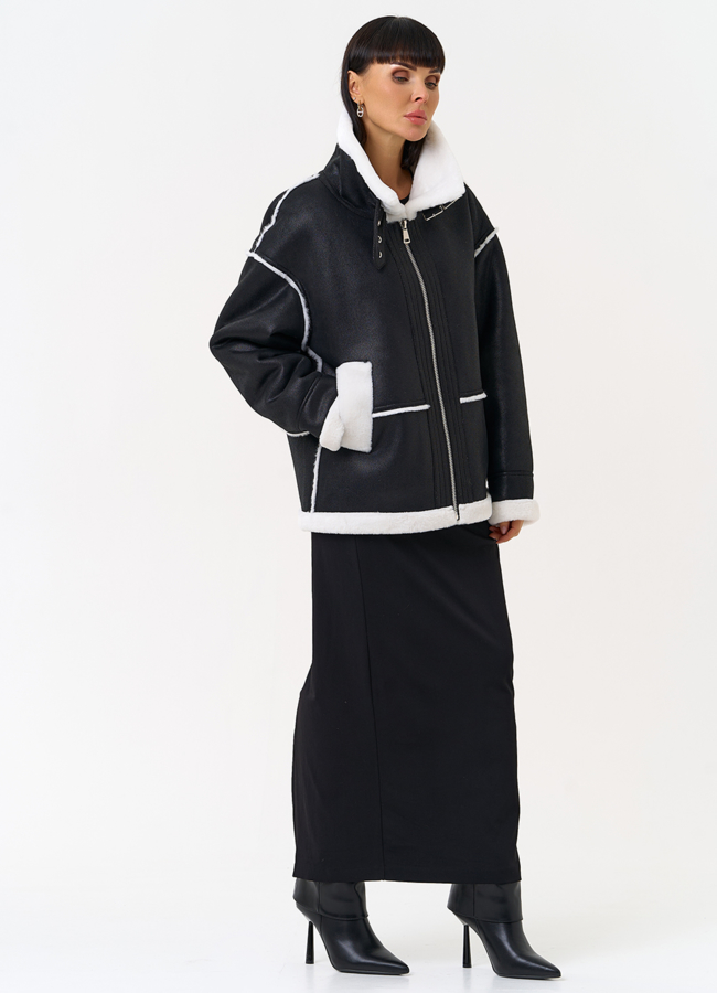 Женская дубленка из эко замши с воротником стойкой модель № 31510 в кредит