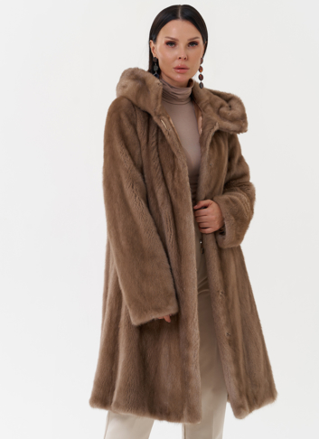 Норковая шуба балетка с капюшоном