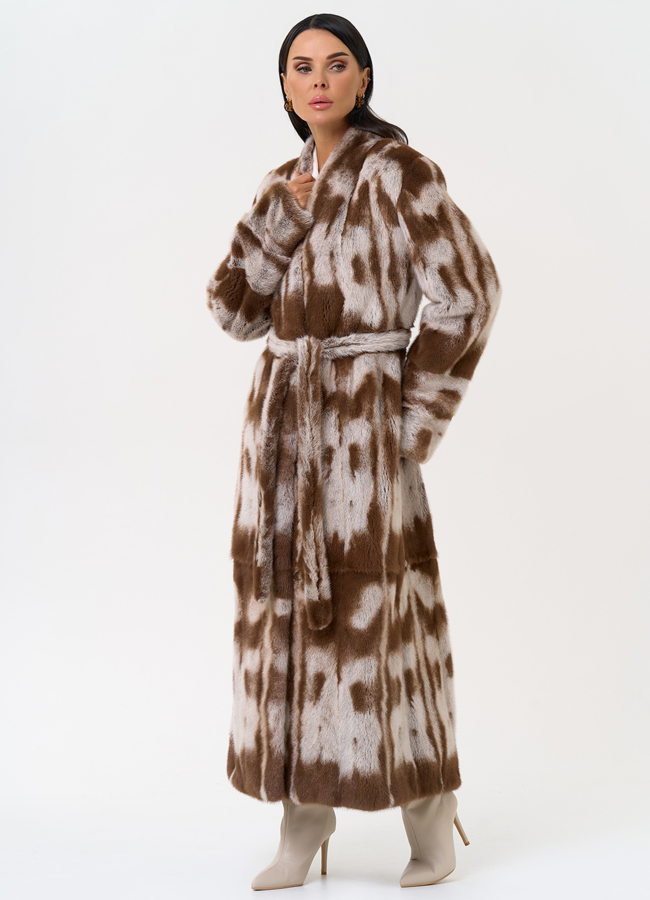Шуба из норки с анималистичным принтом модель № 31173 универмаг малина