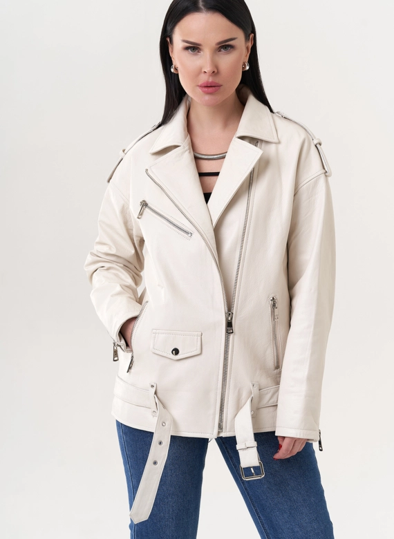 Светлая куртка "косуха" из натуральной кожи