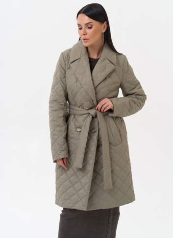 Женское стеганое полупальто с поясом