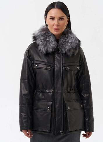 Кожаный пуховик с мехом