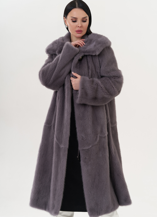 Шуба из норки с капюшоном модель № 26122 универмаг малина