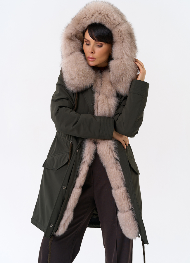 Женская парка с капюшоном из меха песца модель № 31990 универмаг малина