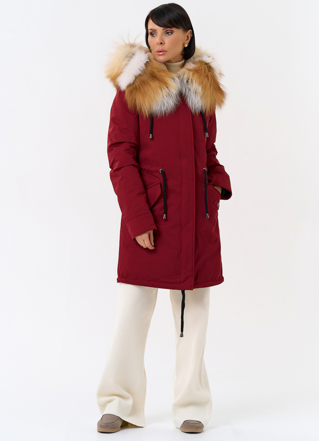 Женская парка с капюшоном из меха рыжей лисы модель № 31991 универмаг малина