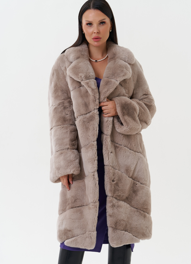 Шуба из меха кролика с английским воротником модель № 27821 универмаг малина