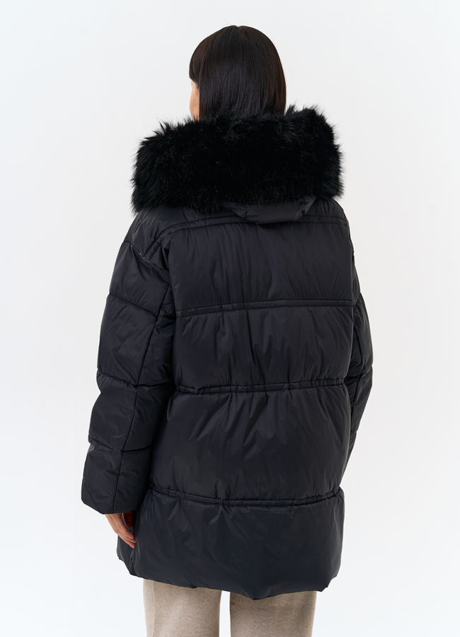 фото Женский пуховик с отделкой из искусственного меха модель № 31959