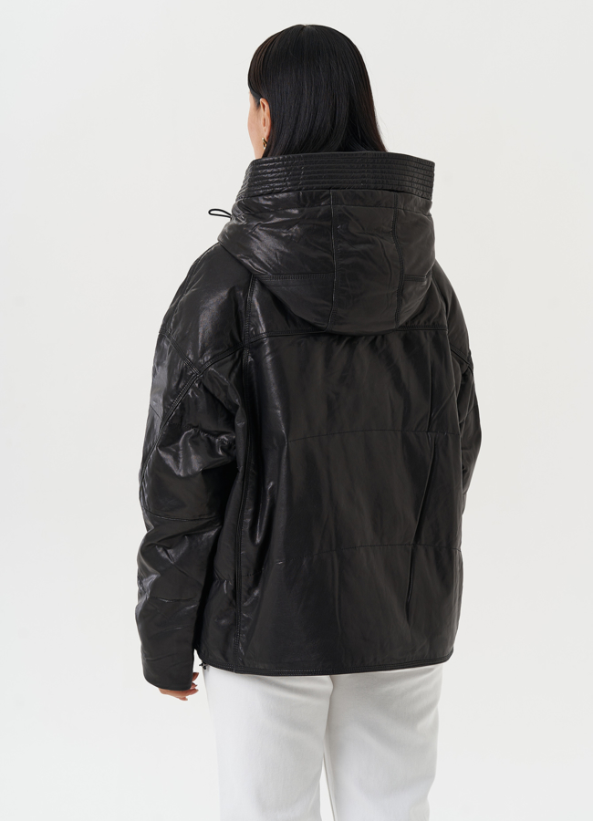 Утепленная куртка из натуральной кожи с капюшоном модель № 28111 универмаг малина